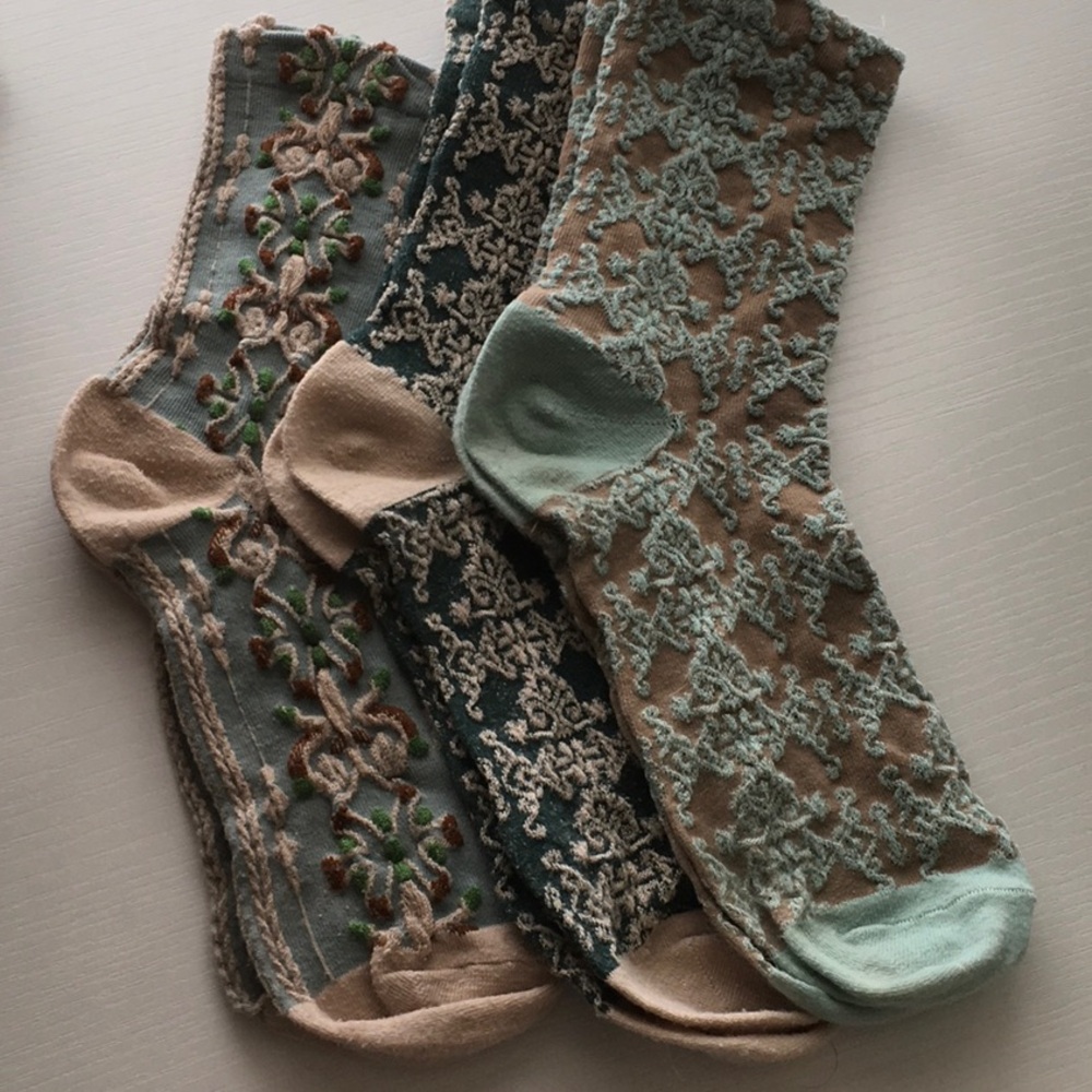3 Pair Green Fancy Socks, OS, 104